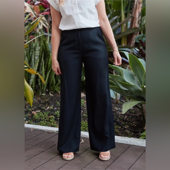 NWT Maye Black Estella Linen Pants Wide Leg Trousers Sz Large - Picture 1 of 11